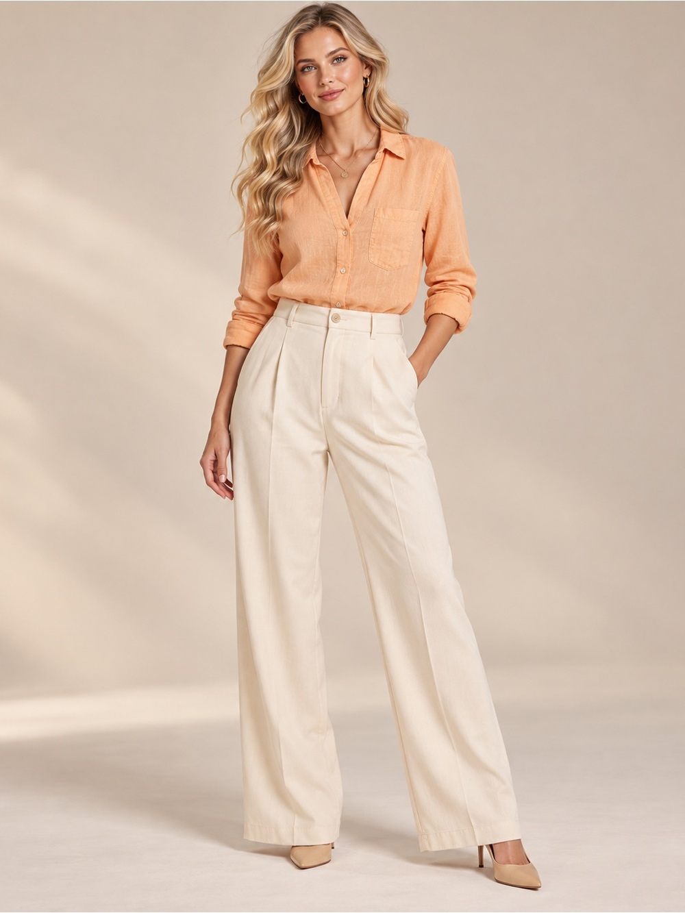 Cloth & Stone 100% Linen Button Down Shirt Peach Orange Women’s Medium
